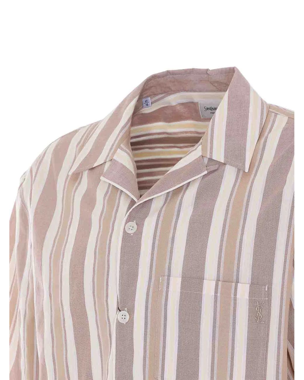 Saint Laurent Pink Striped Short Sleeves Shirt for men