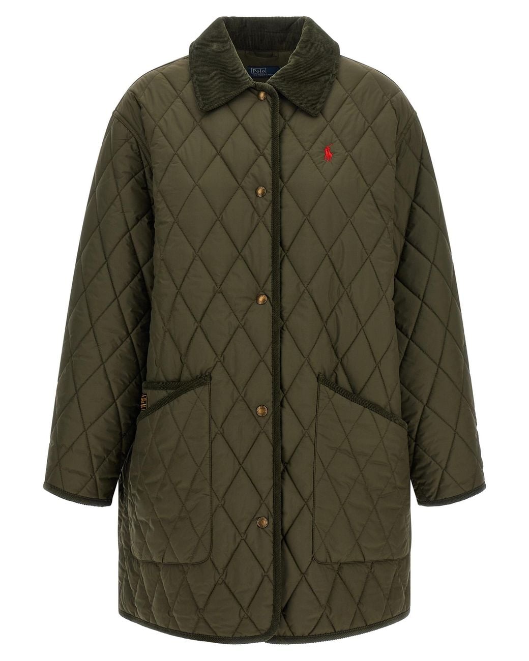 Polo Ralph Lauren Green Quilted Padded Jacket With Embroidery