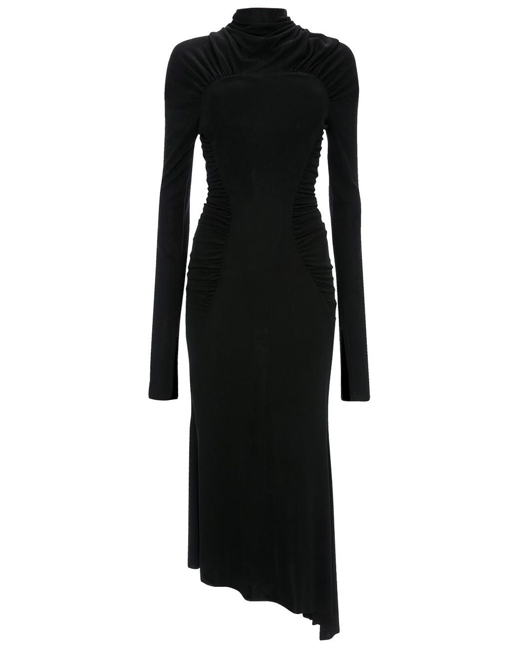 Victoria Beckham Black Crepe Jersey Gathered Midi Dress