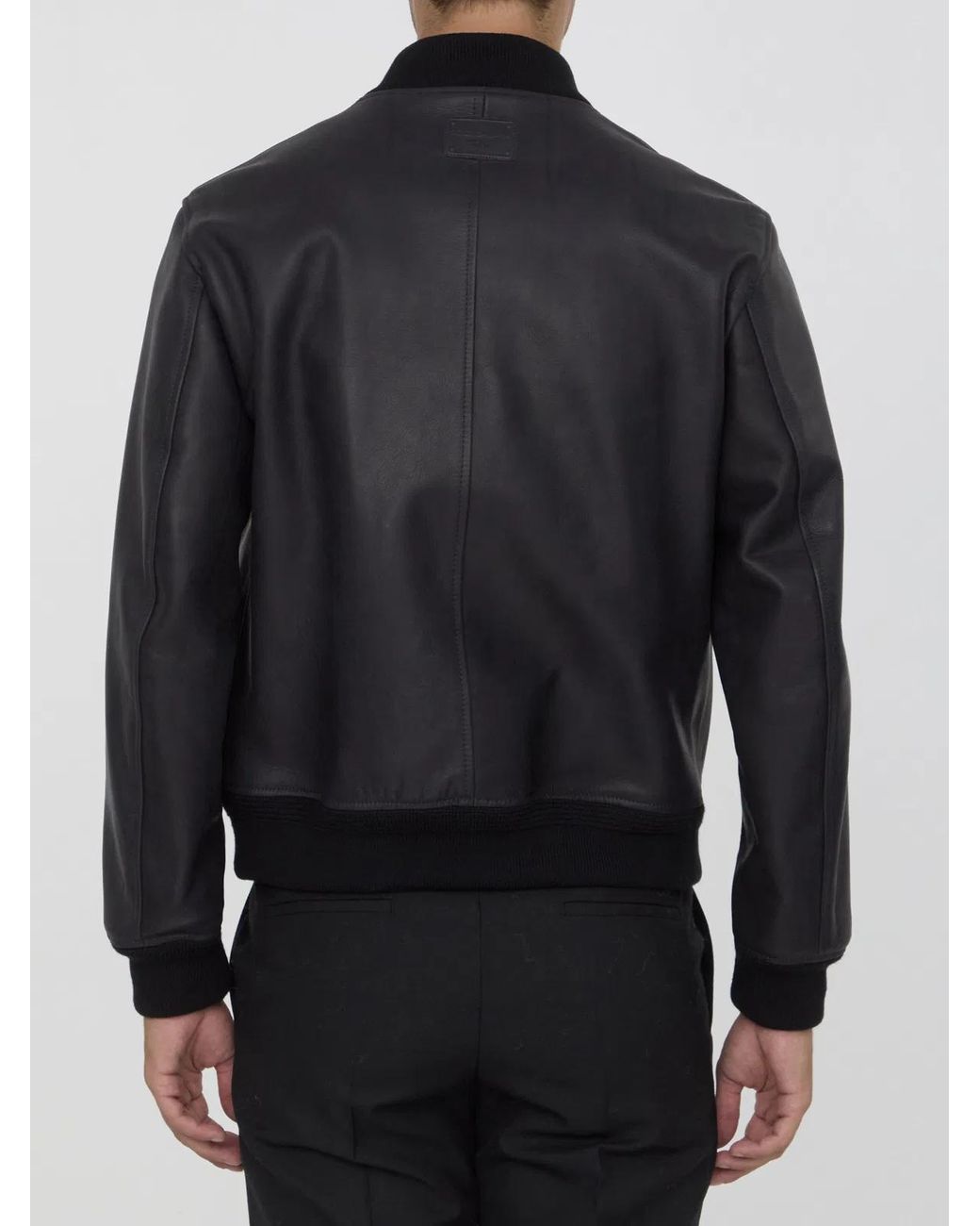 Dolce & Gabbana Black Classic Leather Jacket With Embossed Logo Patch for men