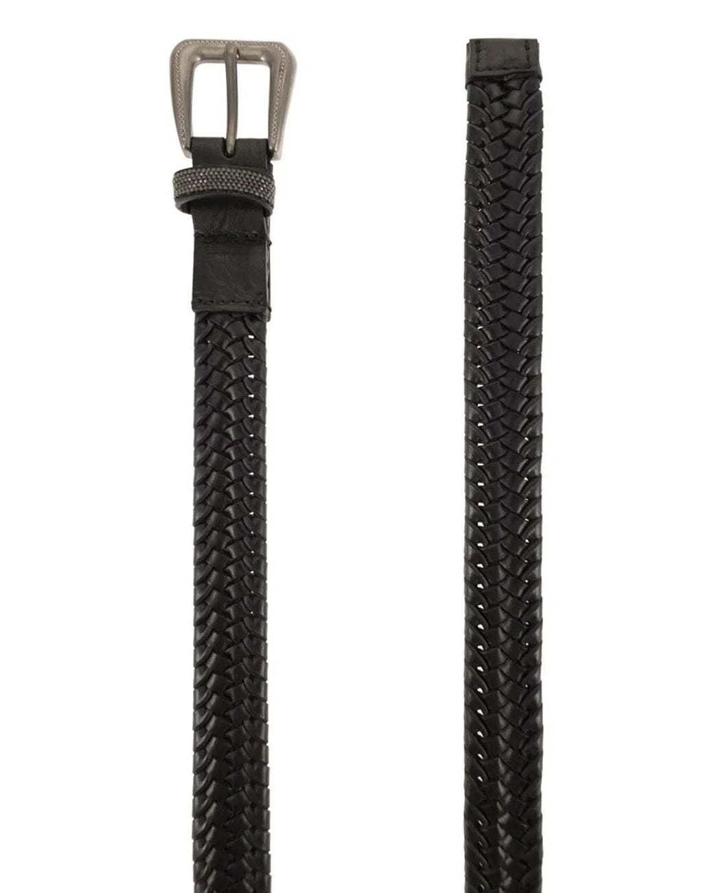 Brunello Cucinelli Black Braided Stretch Leather Belt With Eco Finish Brass Buckle