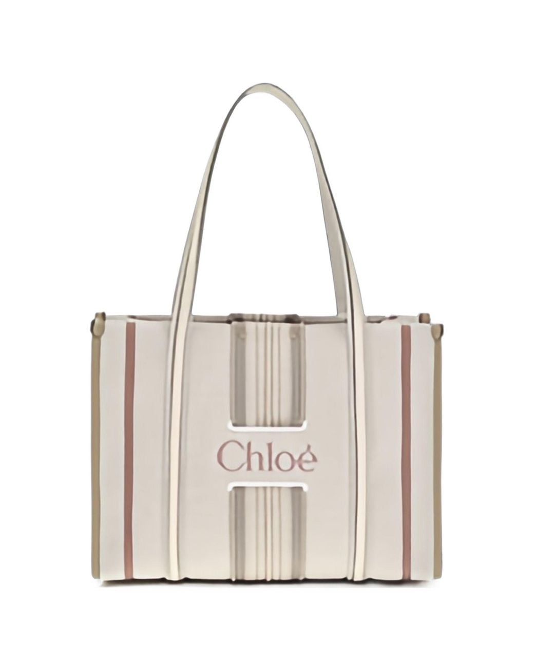 Chloé White Chloé Woody Loop Canvas Tote