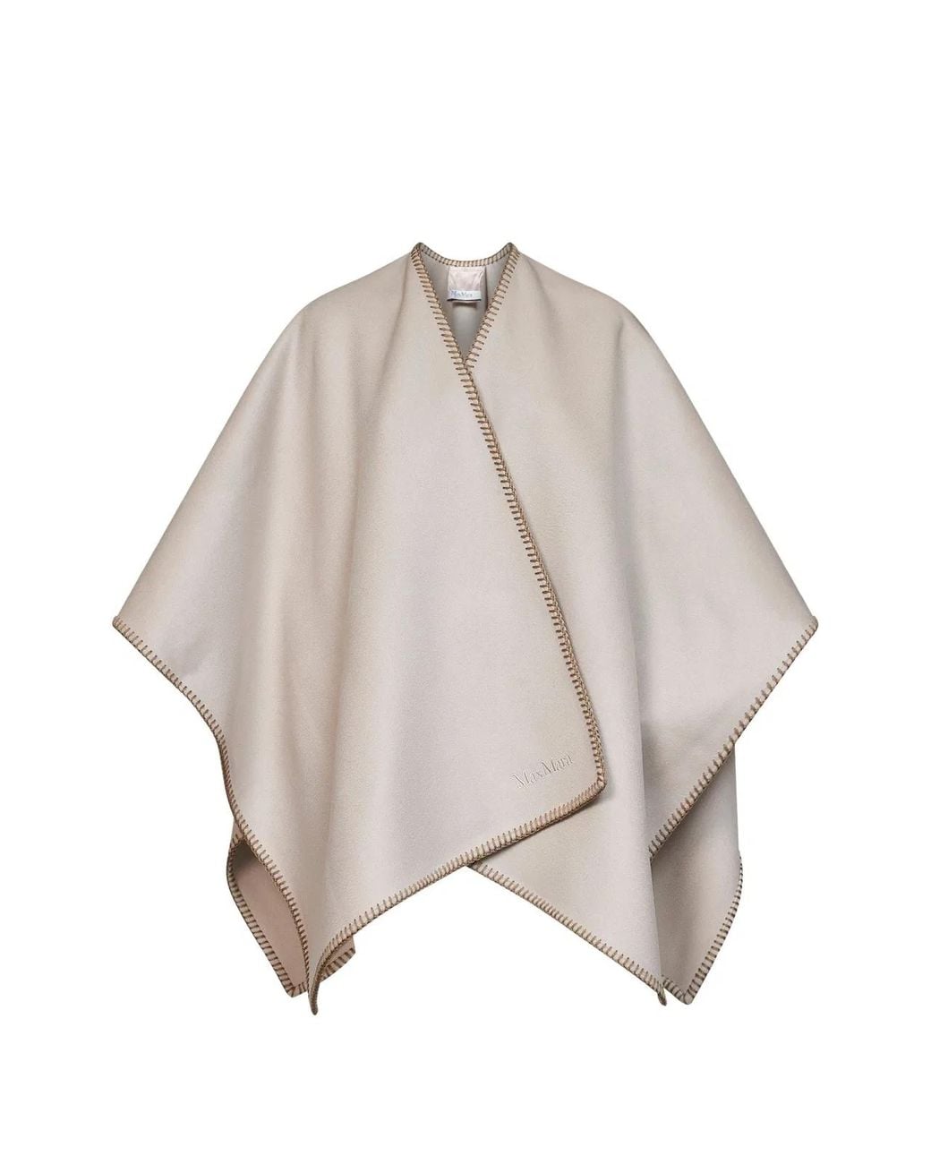 Max Mara Natural Belted Whipstitch-Trim Poncho