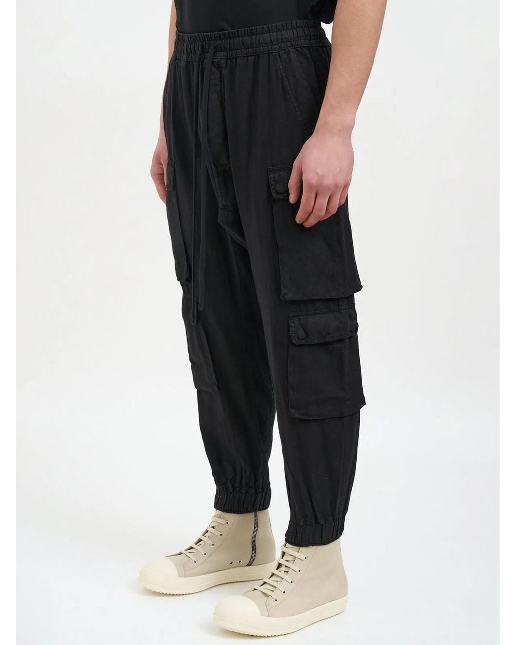 Thom Krom Black Double Cargo Linen Trousers for men