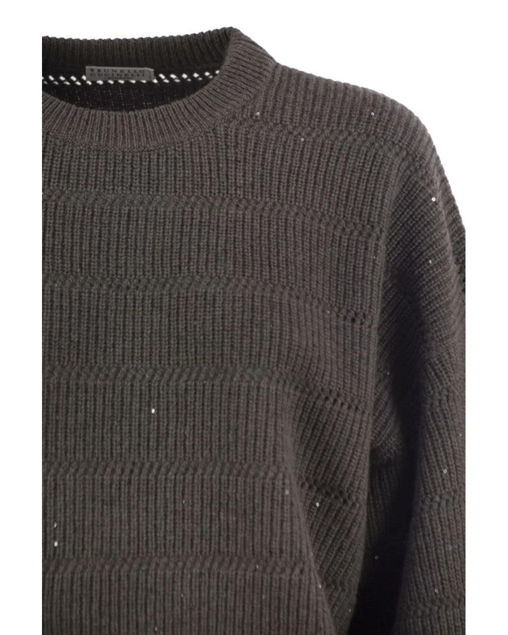 Brunello Cucinelli Black Cashmere And Wool Crew-Neck Sweater