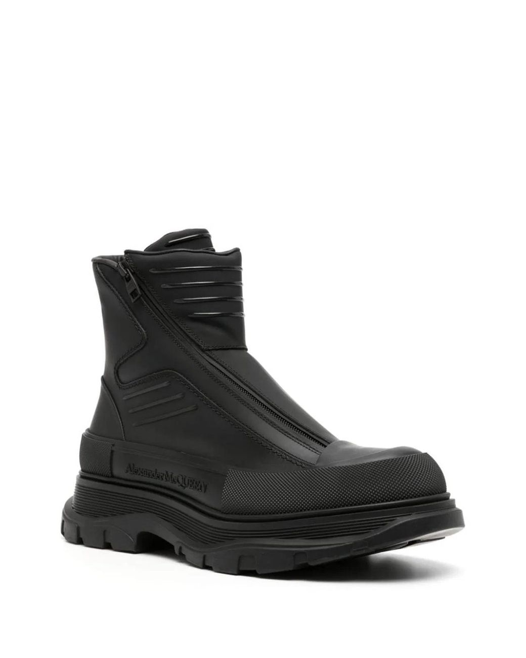 McQueen Black Tread Slick Motorcycle Boot for men