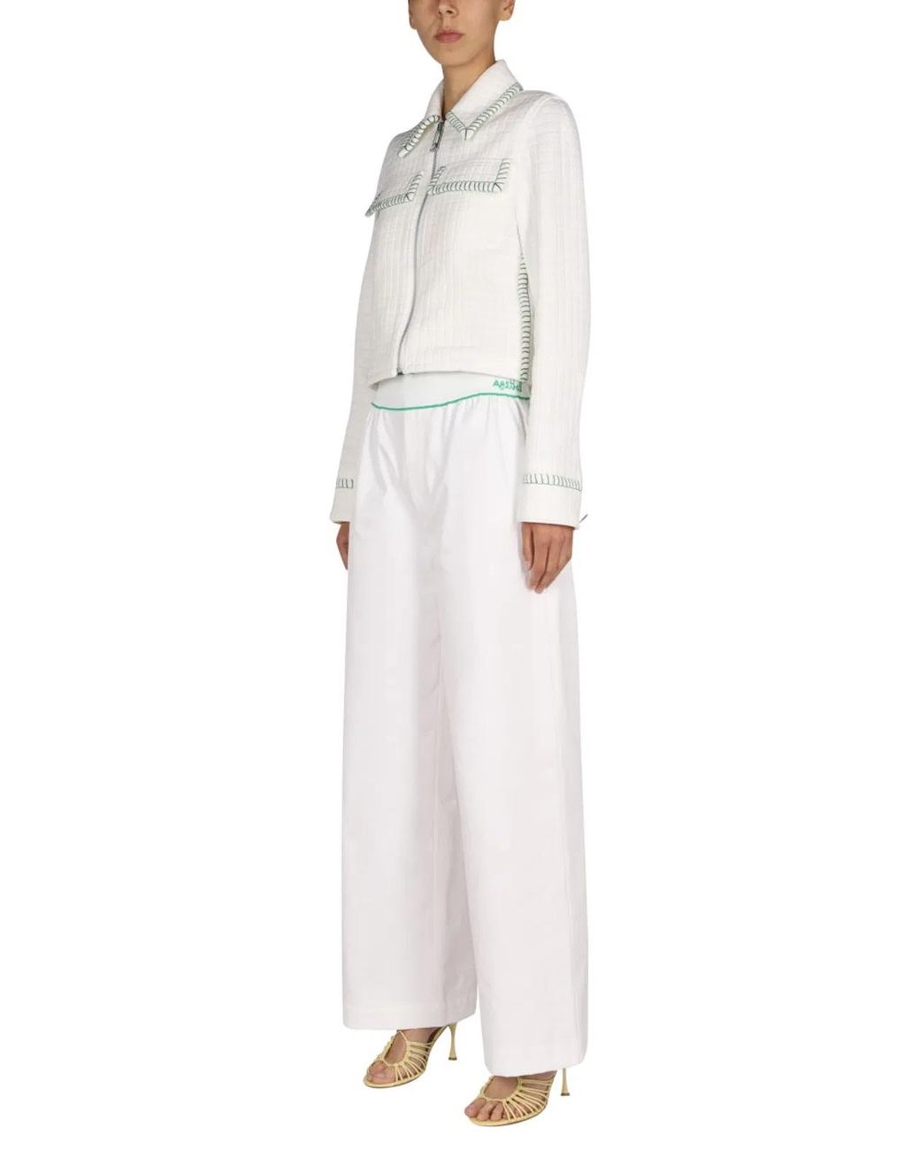 Bottega Veneta White Cotton Twill Trousers With Embroidered Reverse Print