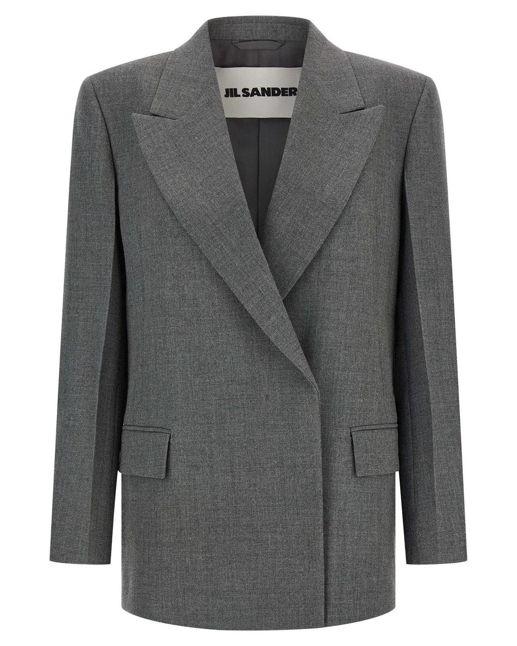 Jil Sander Gray Double-Breasted Textured Wool Blazer With Flap Pockets