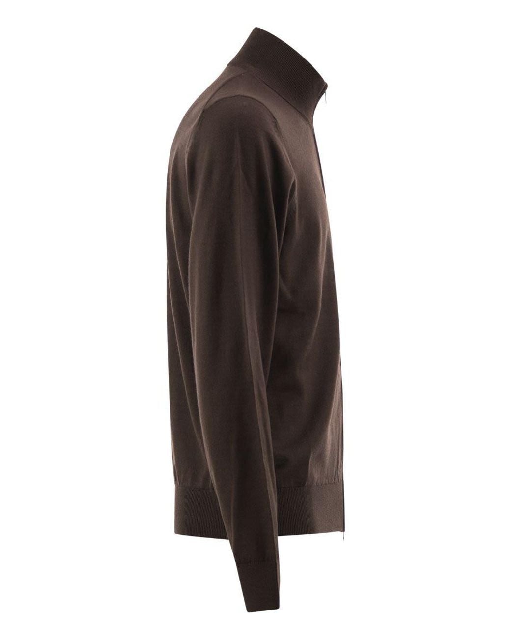 Boss Brown Pure Virgin Wool Zip-Up Cardigan for men