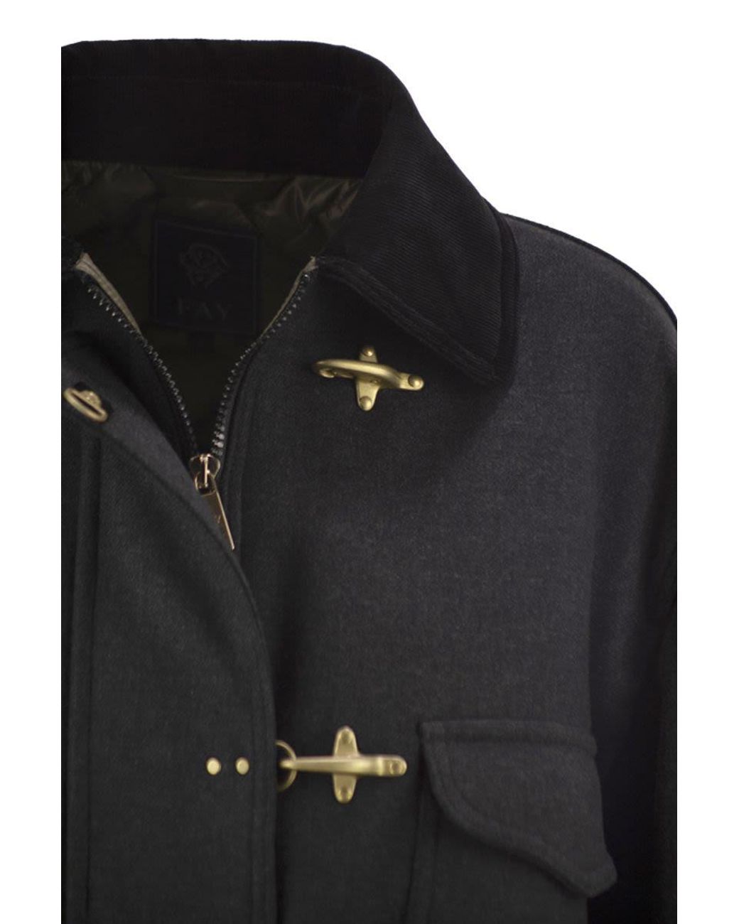Fay Black Cropped Cotton-Blend Jacket With Hooks