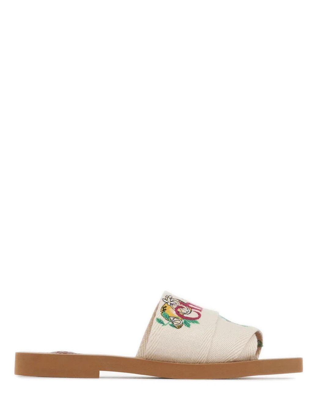 Chloé White Mini Ribbons Embroidered Citrus Motif Sandals