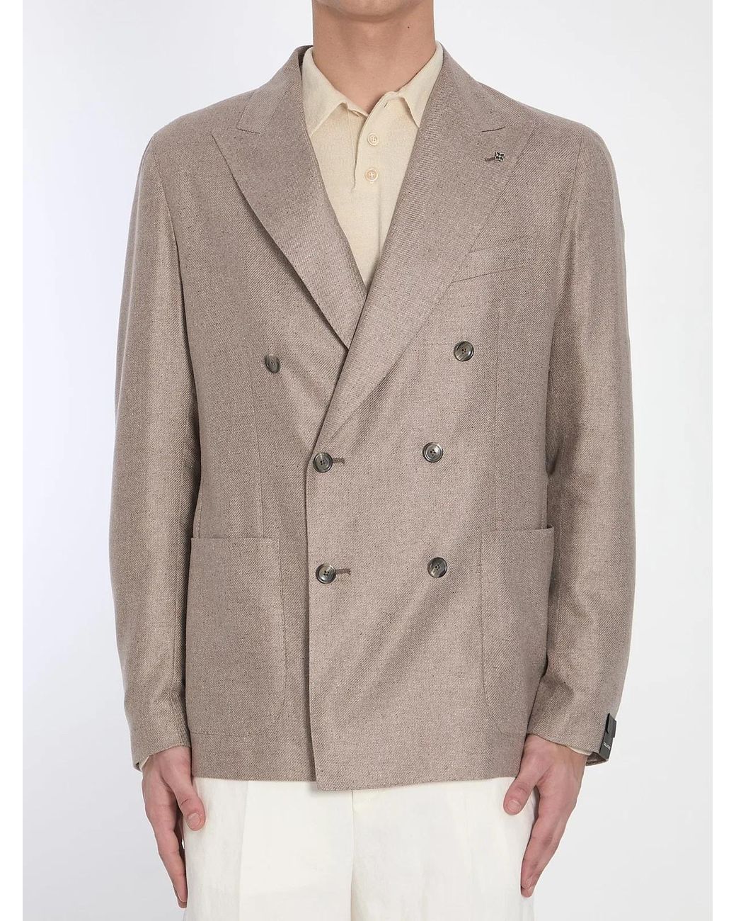 Tagliatore Brown Double-Breasted Silk Jacket for men