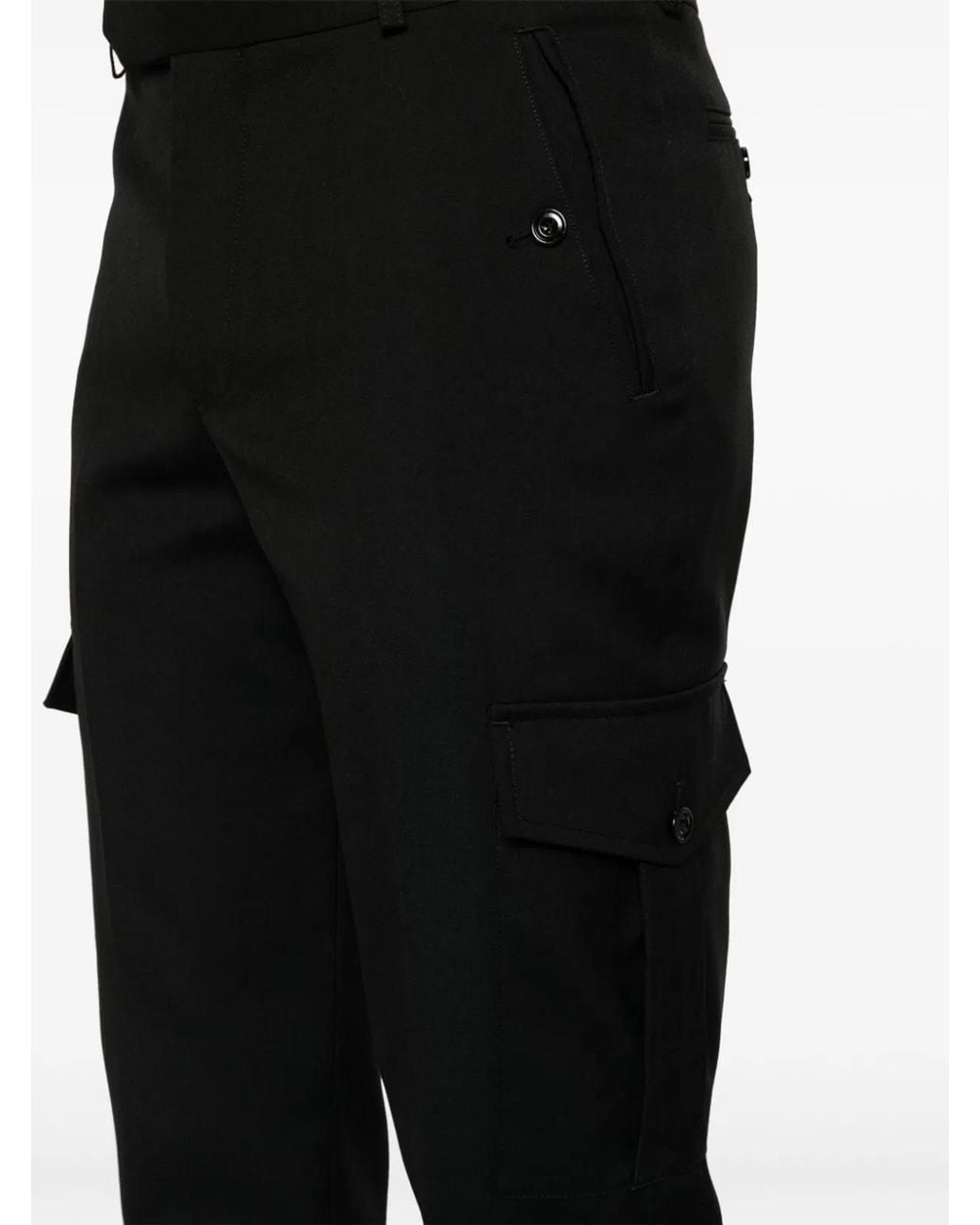 McQueen Black Tailored Tapered Cargo Trousers for men