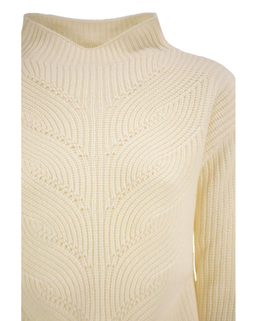 Herno White Pure Wool Jumper With Textured Knit And High Neck