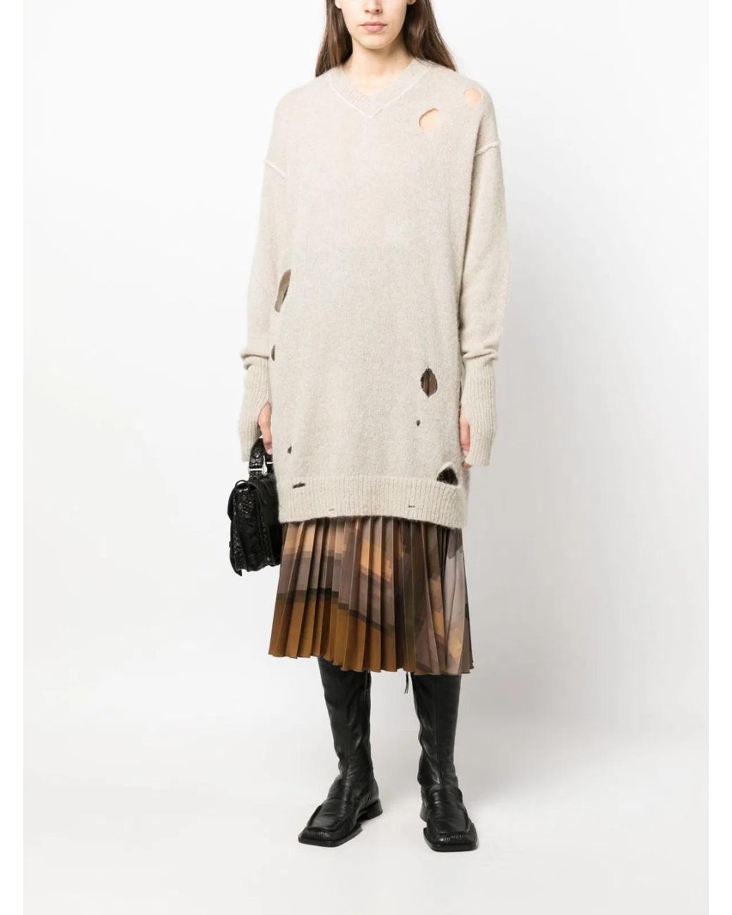 MM6 by Maison Margiela White V Neck Mini Dress