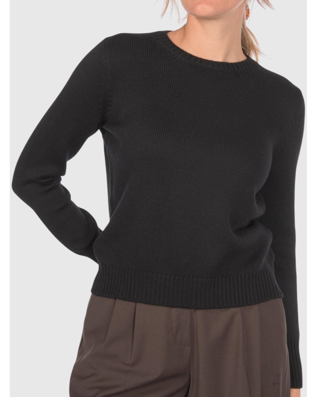 Gran Sasso Black 3-Ply Merinos Wool Crew Neck