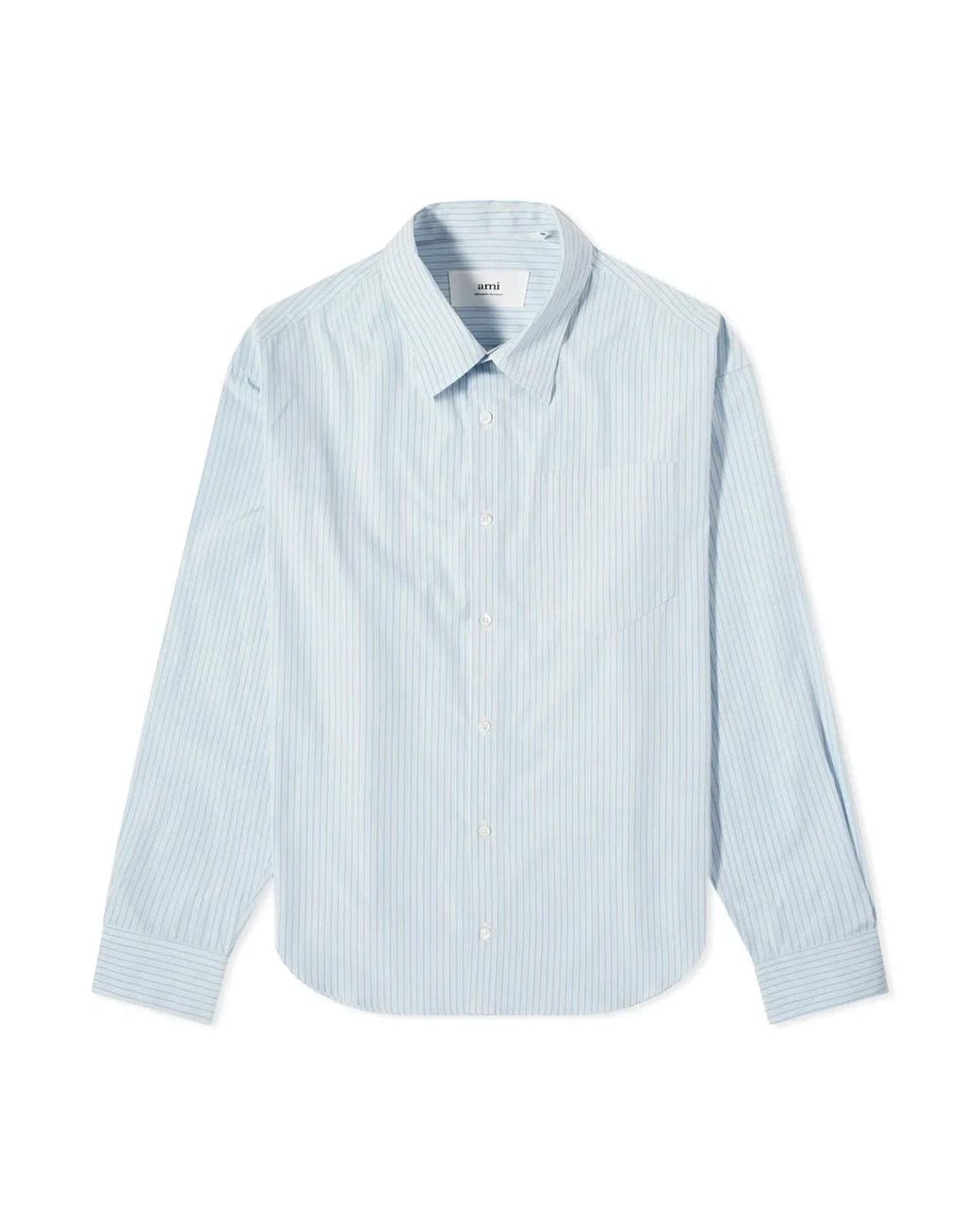 AMI Blue De Coeur Boxy Fit Striped Shirt for men