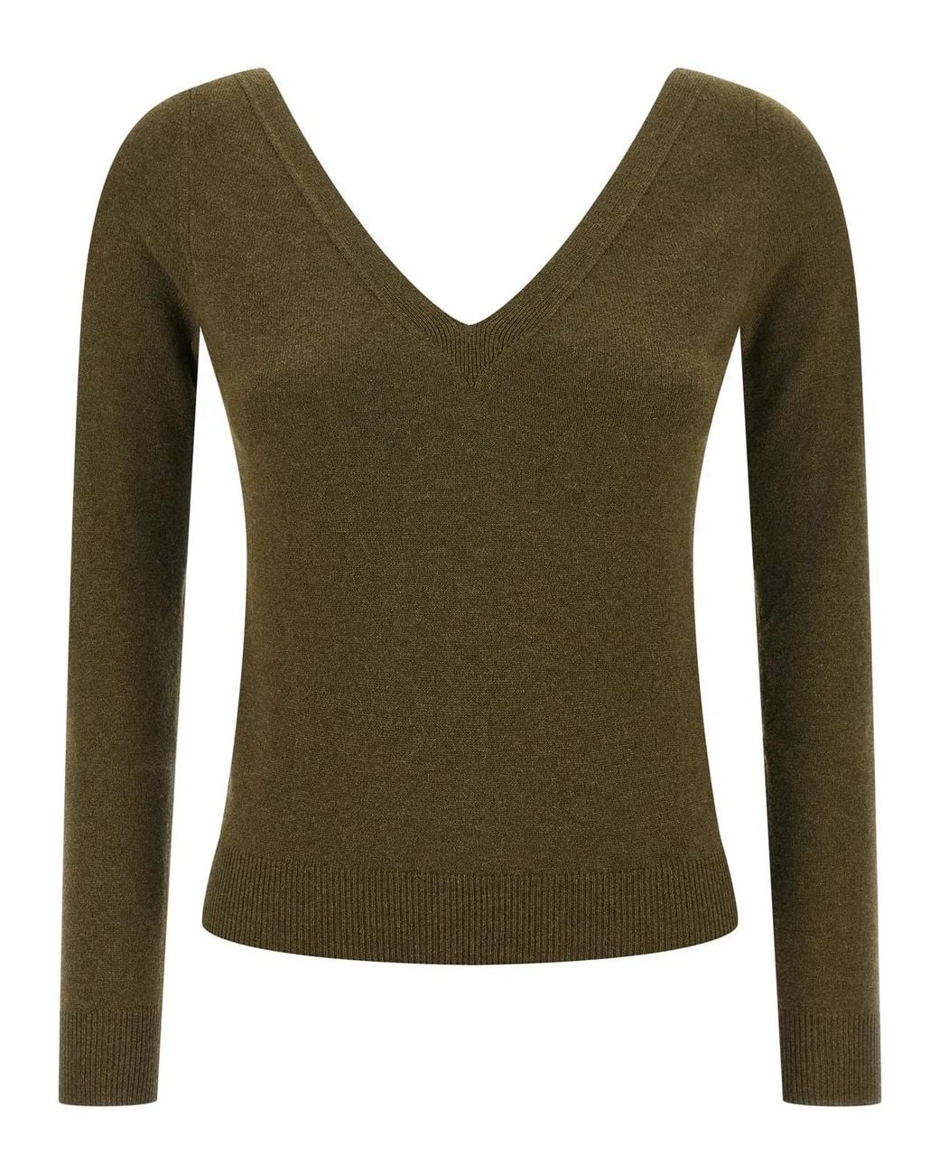 Saint Laurent Green Cashmere V-Neck Sweater