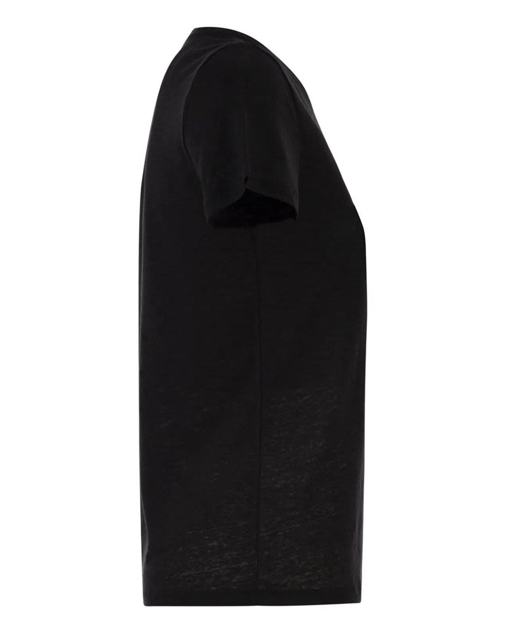 Majestic Black Stretch Linen T-Shirt With Round Neckline
