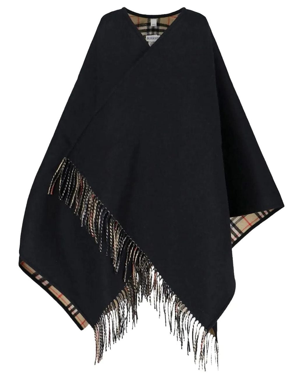 Burberry Black Reversible Check Wool Cape
