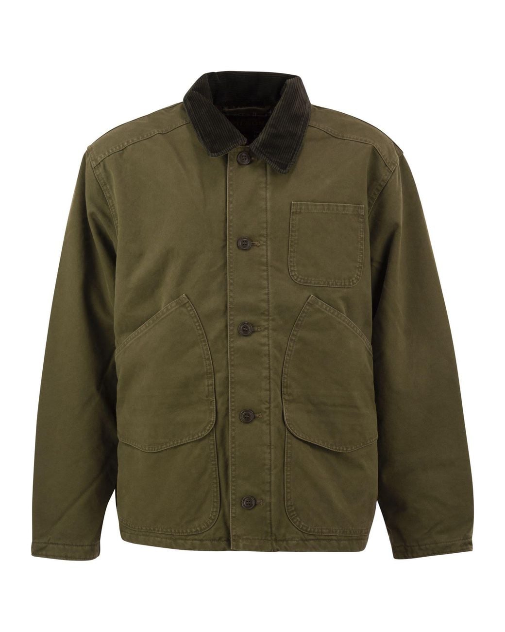 Filson Green Cotton Jacket With Corduroy Collar for men