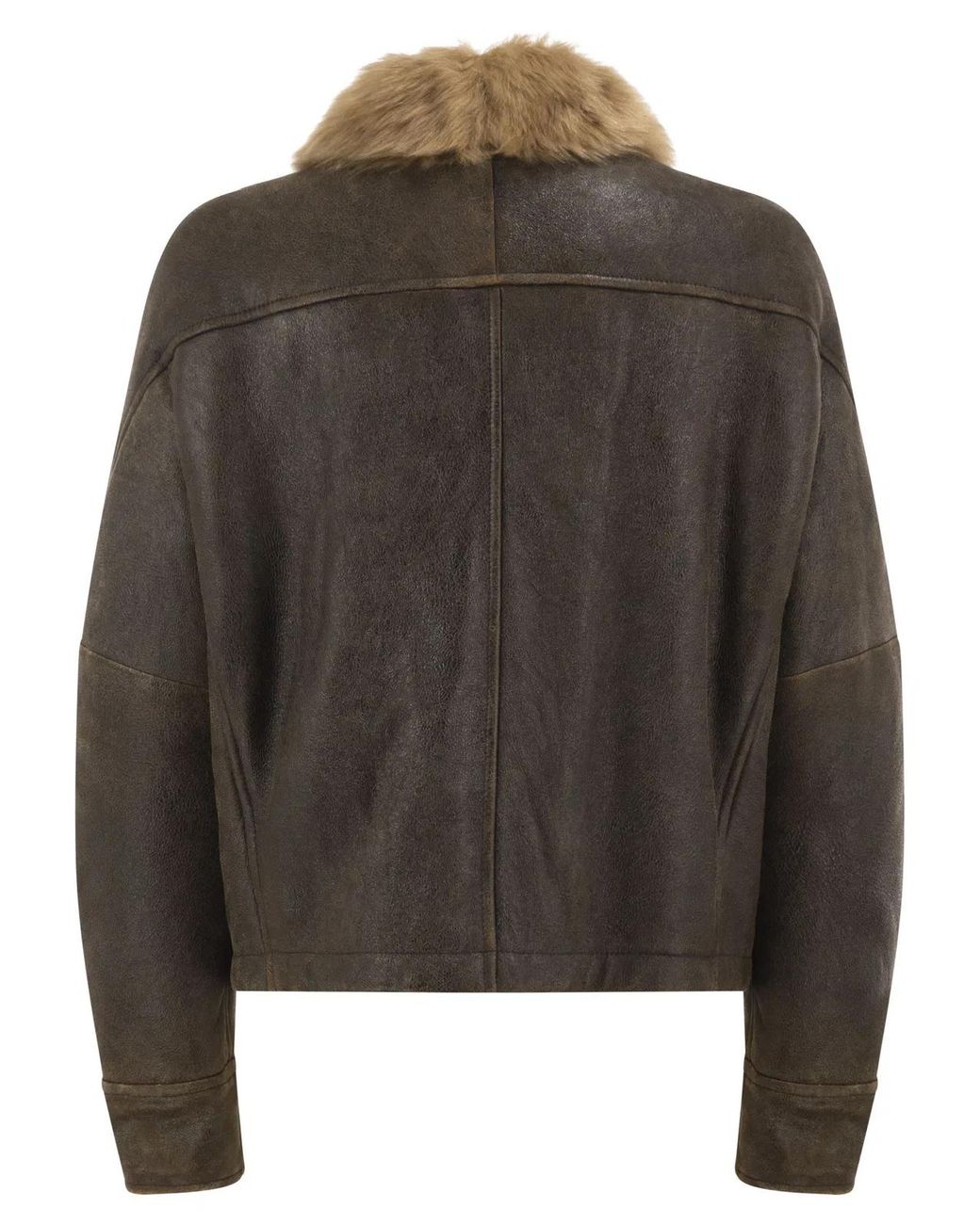 Brunello Cucinelli Black Sheepskin Jacket With Fur Collar