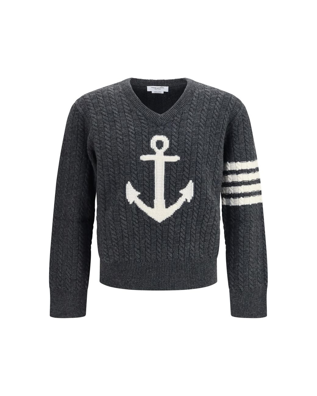 Thom Browne Gray 4-Bar Merino Wool Sweater With Anchor Motif Ovis Aries for men