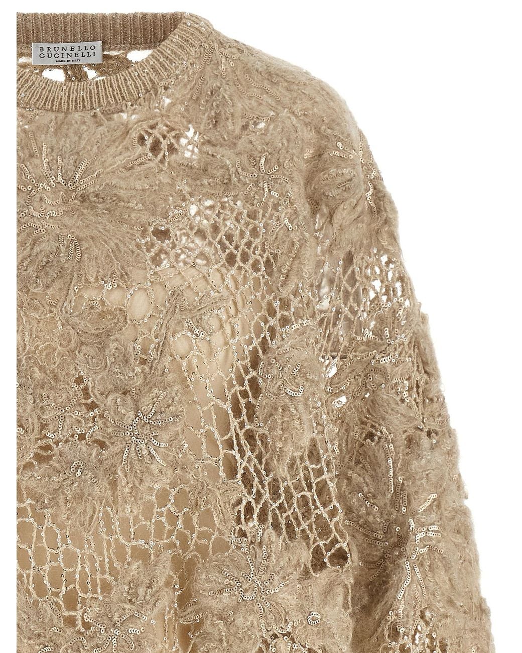 Brunello Cucinelli Natural 'Whispering Bloom Embroidery' Sweater