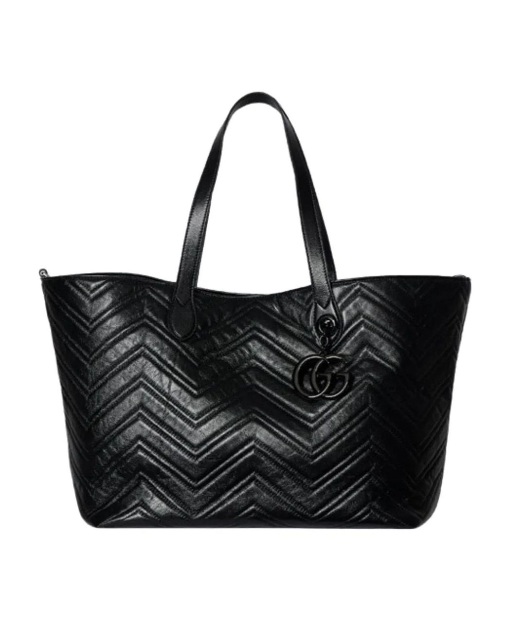Gucci Black Leather Large Gg Marmont Shopping Bag