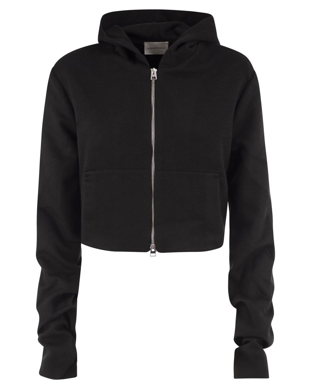 7 For All Mankind Black Cropped Wool And Cashmere-Blend Hooded Jacket