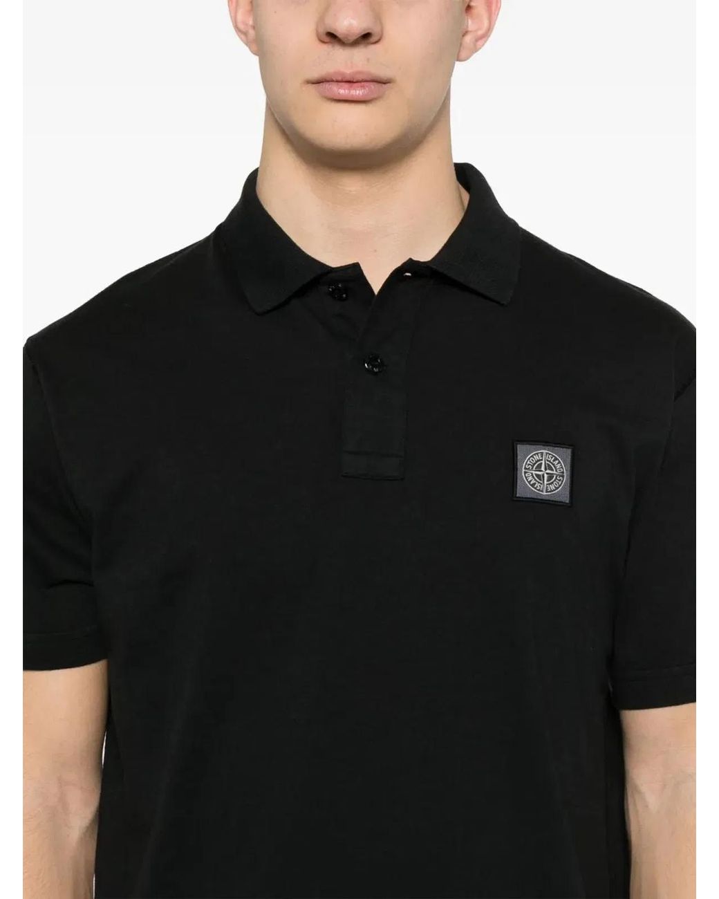 Stone Island Black Compass Patch Polo Shirt for men