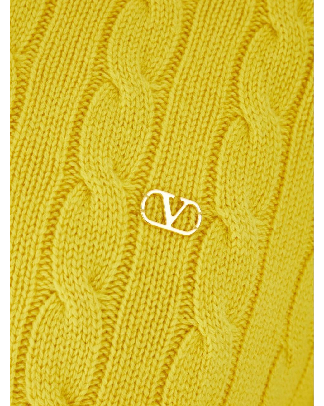 Valentino Yellow Vlogo Cable-Knit Cashmere Sweater for men