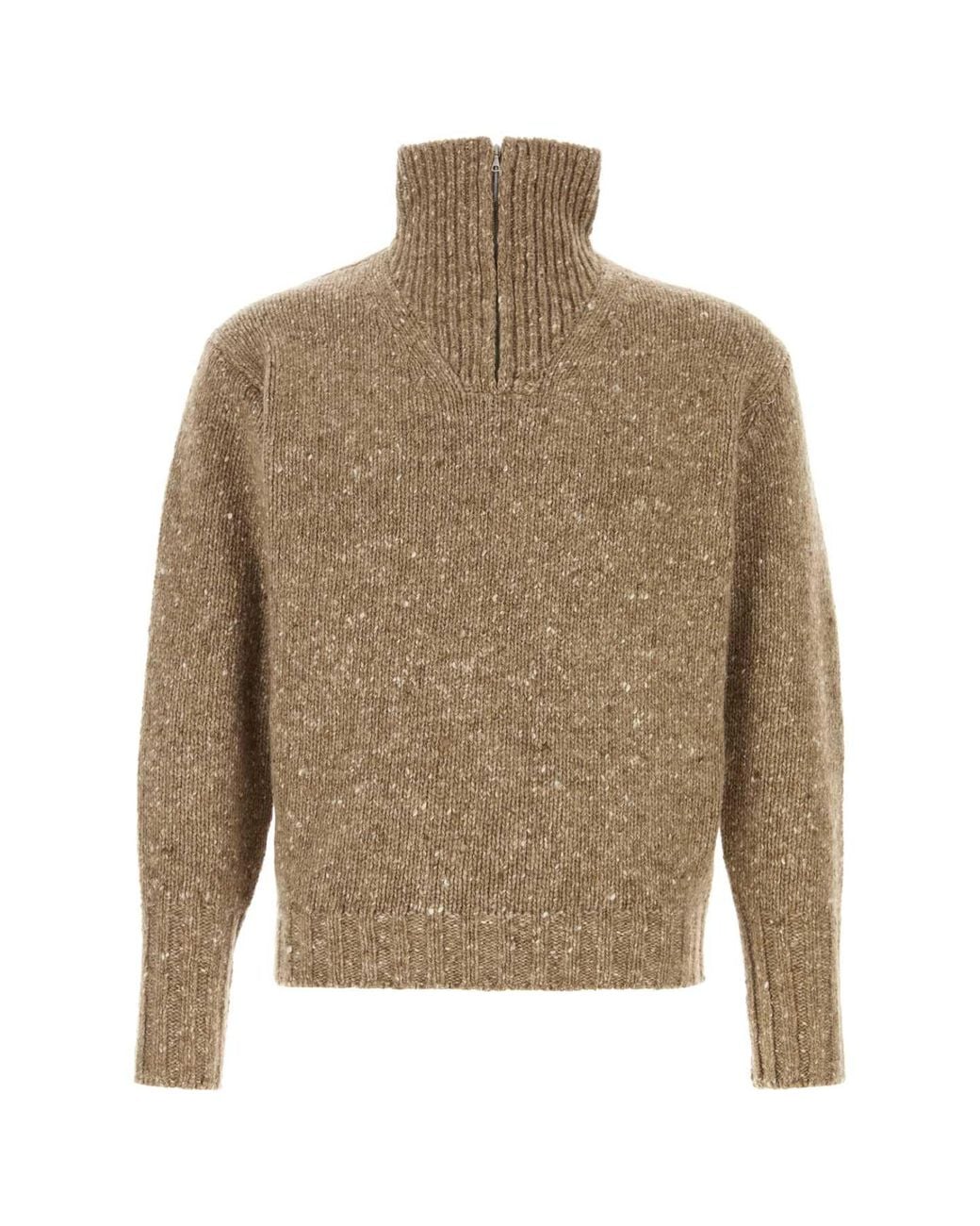Auralee Natural Low-Gauge Homespun Tweed Knit Zip Turtle for men