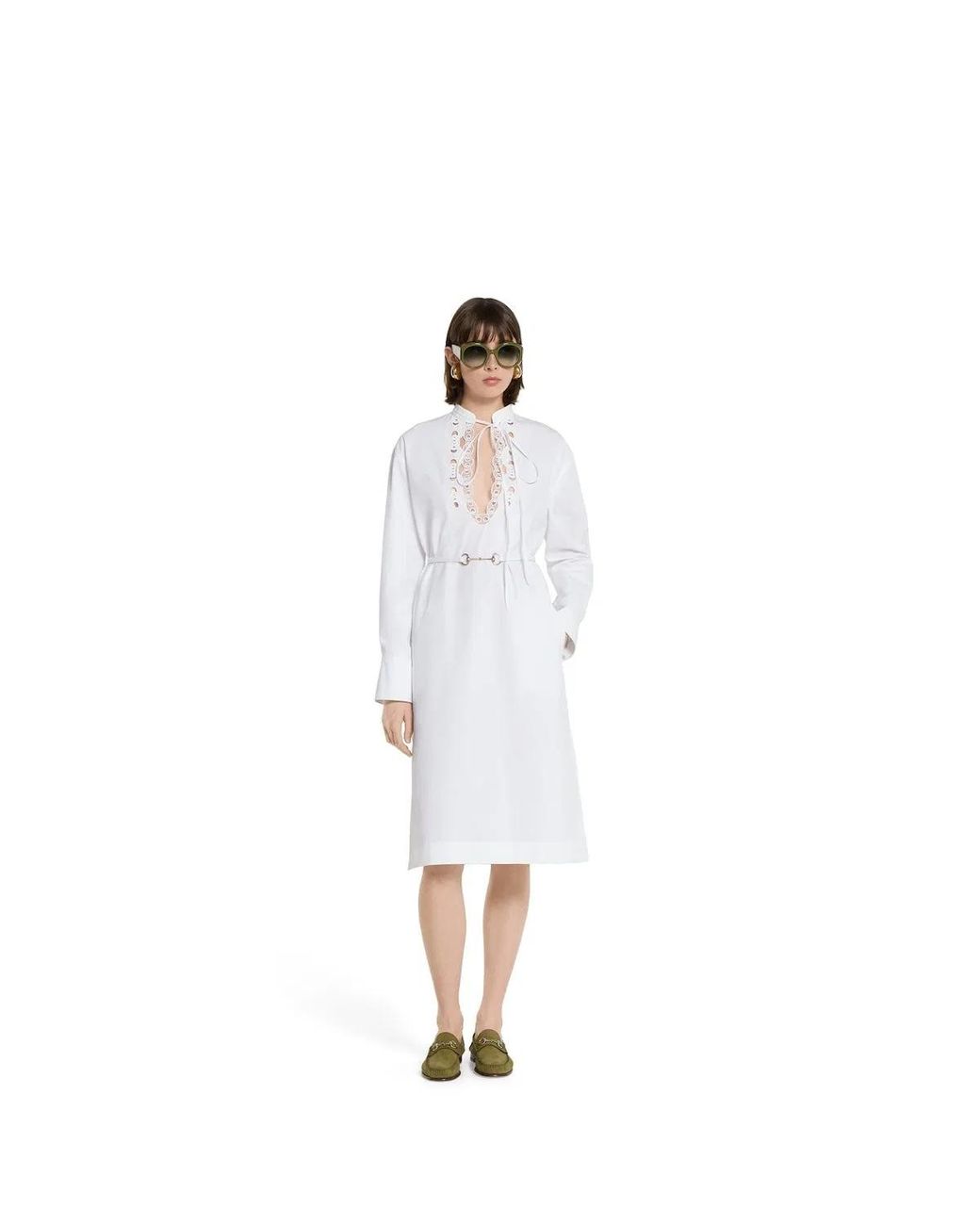 Gucci White Drs Ctn Popeline W/Horsebit_18