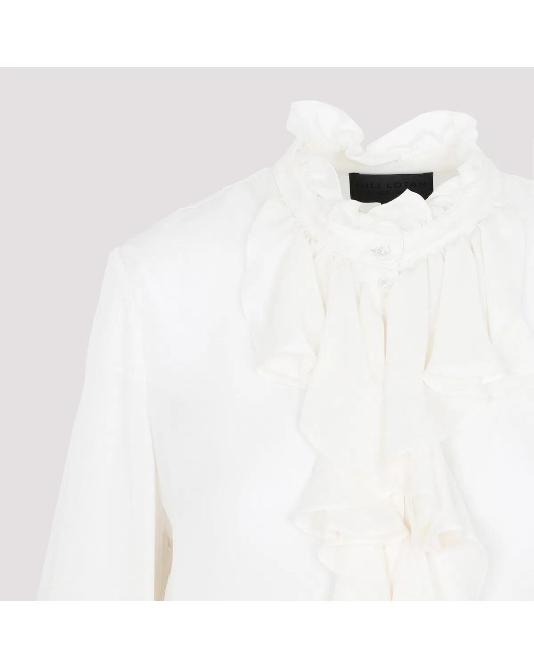 Nili Lotan White Lily Blouse With Raw Ruffle