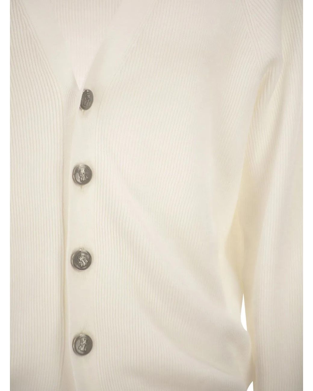 Brunello Cucinelli White English Coast Cotton Cardigan With Raglan Sleeves for men