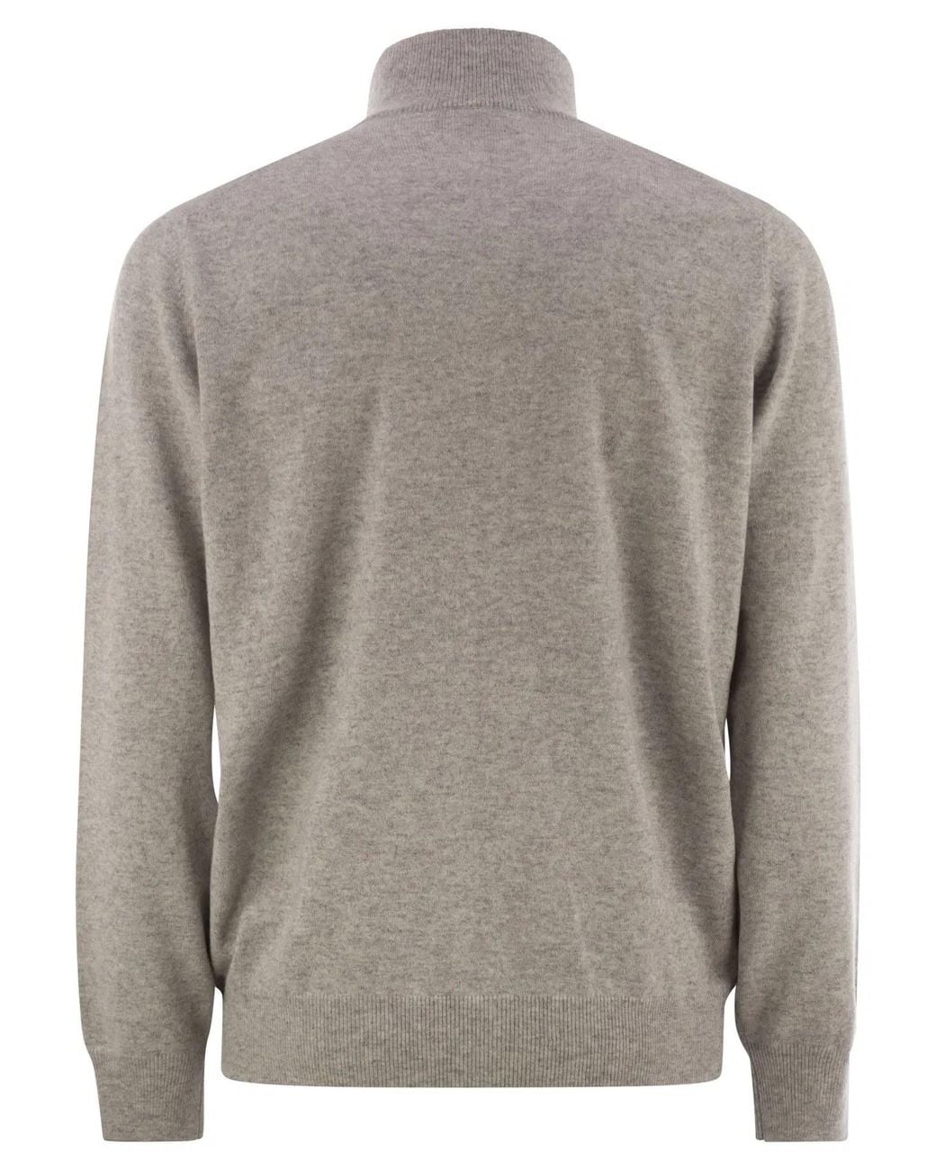 Brunello Cucinelli Gray High-Necked Cashmere Cardigan With Zip for men