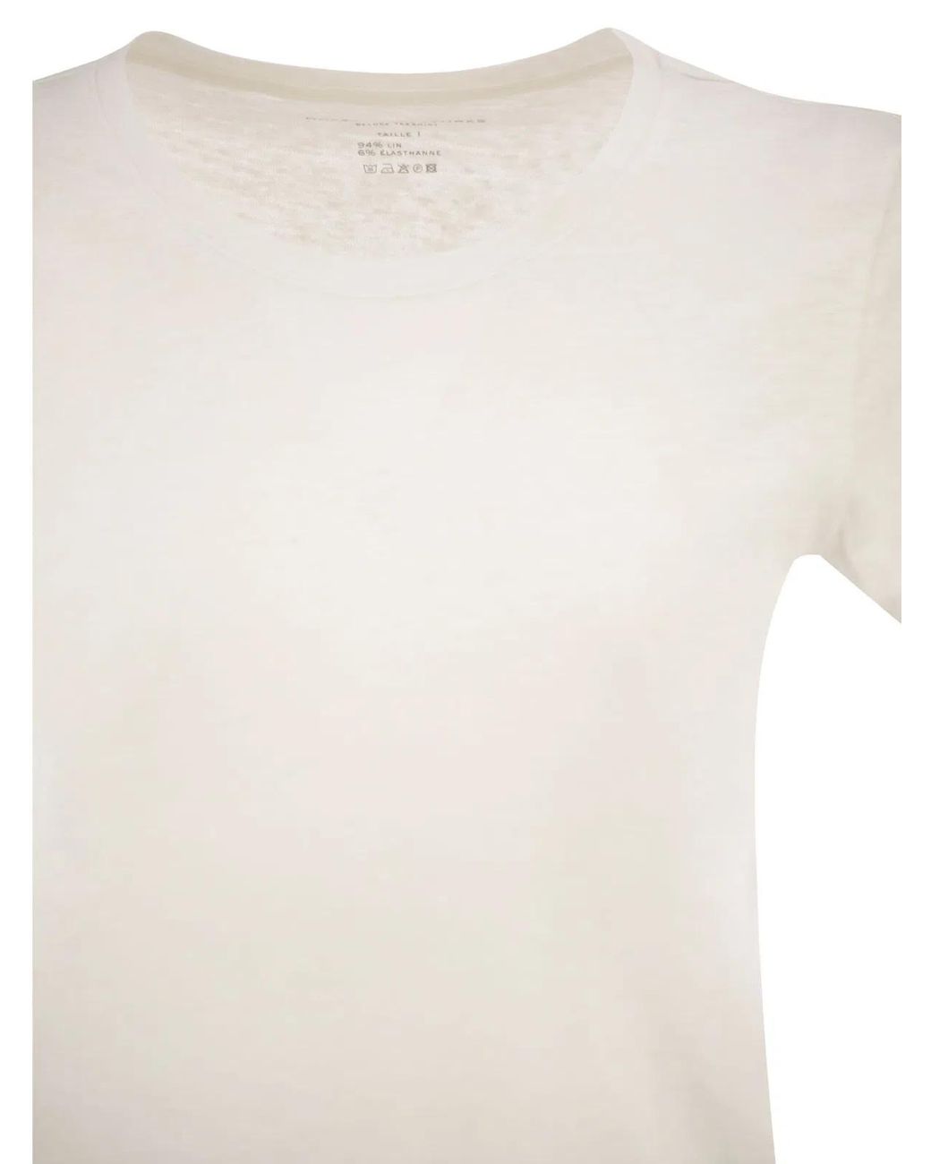 Majestic White Stretch Linen T-Shirt With Round Neckline