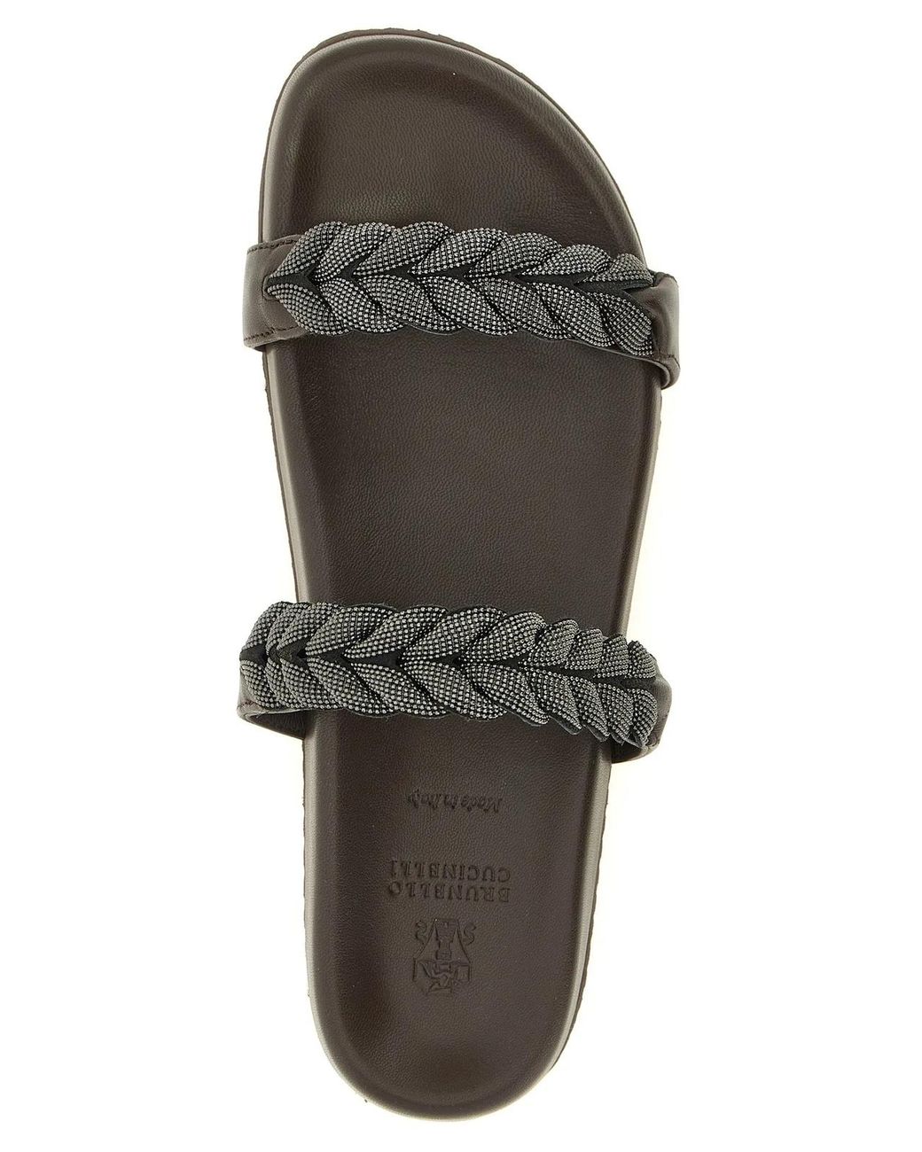 Brunello Cucinelli Black Leather Slides Shoe