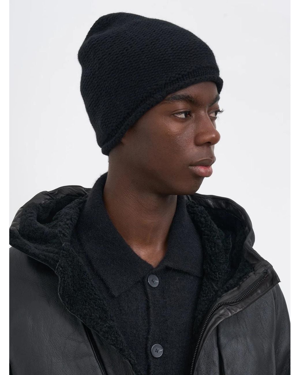 DEVOA Black Cashmere Beanie for men