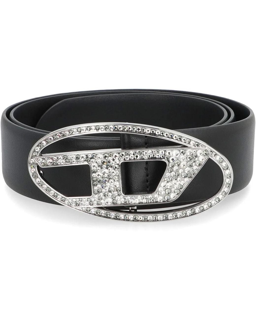 DIESEL Black B-1Dr Strass Leather Belt