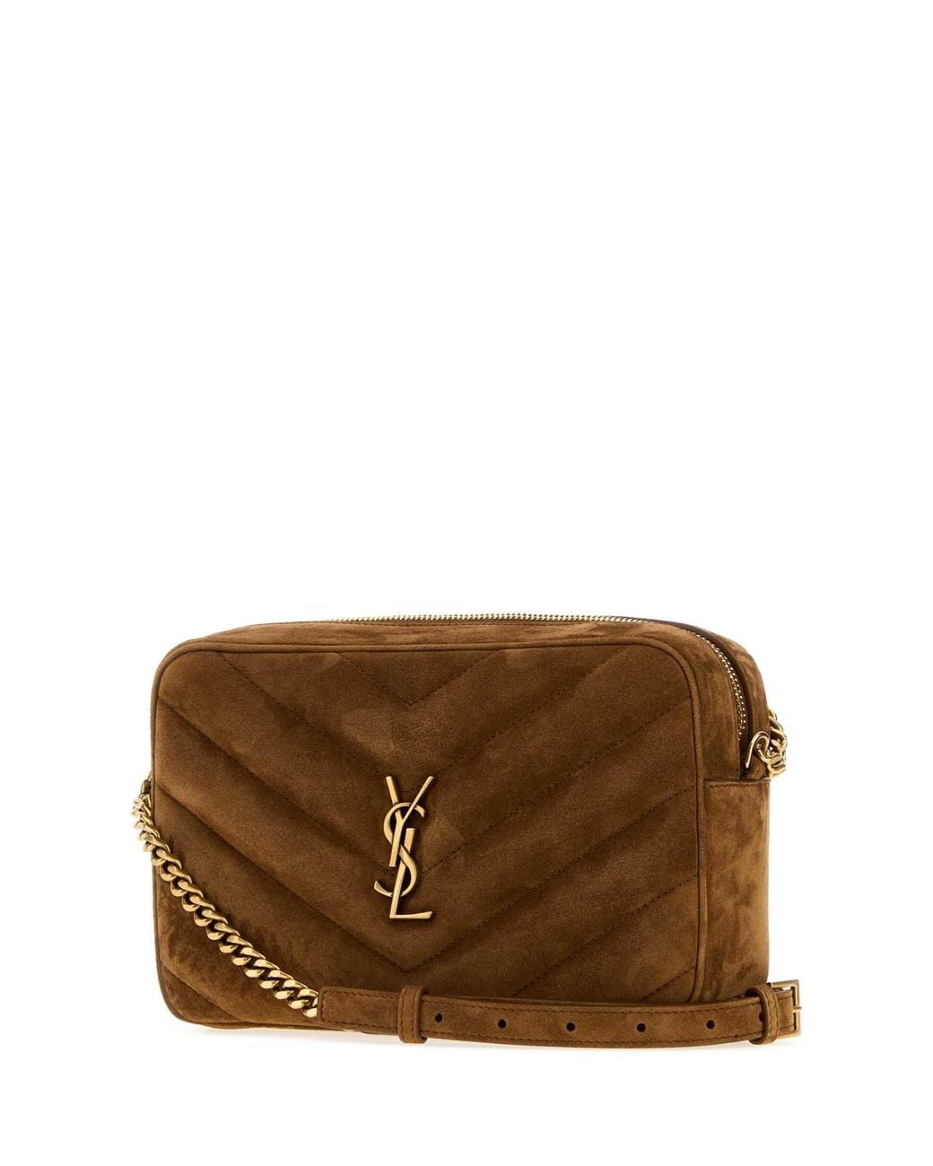 Saint Laurent Brown 23 Cm Suede Loulou Mini Crossbody Handbag