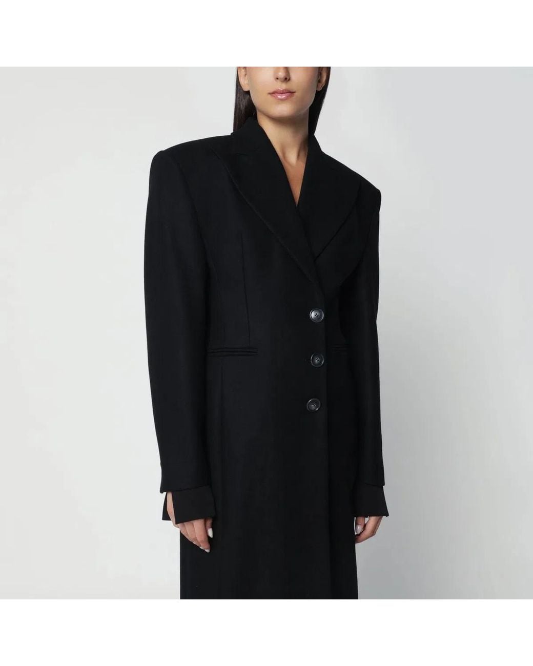 ANDAMANE Black Singlebreasted Coat With Structured Shoulders
