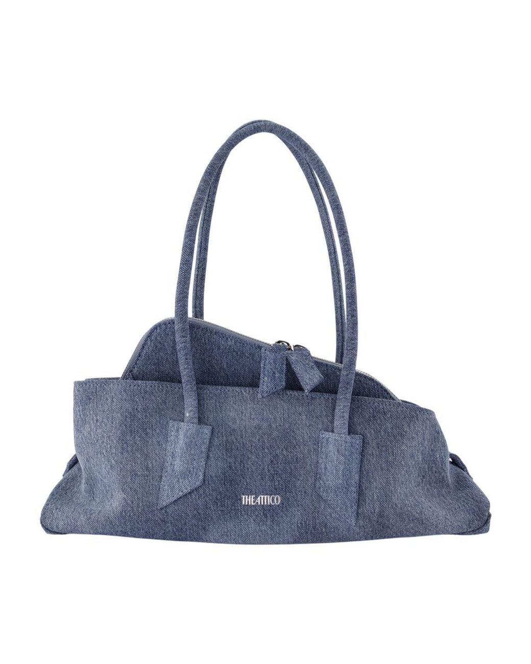 The Attico Blue La Passeggiata Small Washed Denim Top Handle Bag