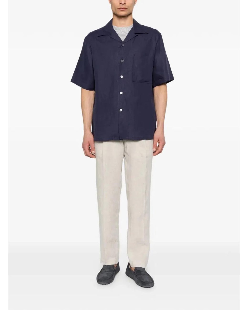 Zegna Blue Oasi Linen Shirt for men