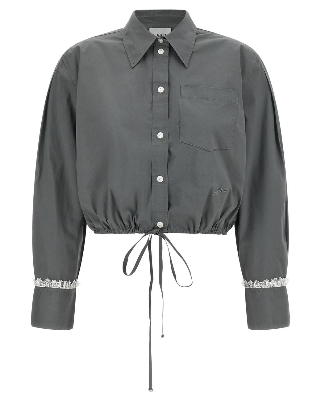 Ganni Gray Cropped Shirt With Lace