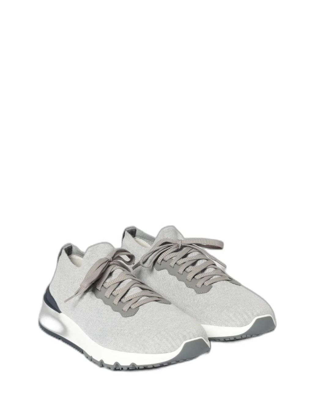 Brunello Cucinelli White Stretch-Knit Sock Sneakers Featuring Leather Trim And A Chunky Rubber Sole for men