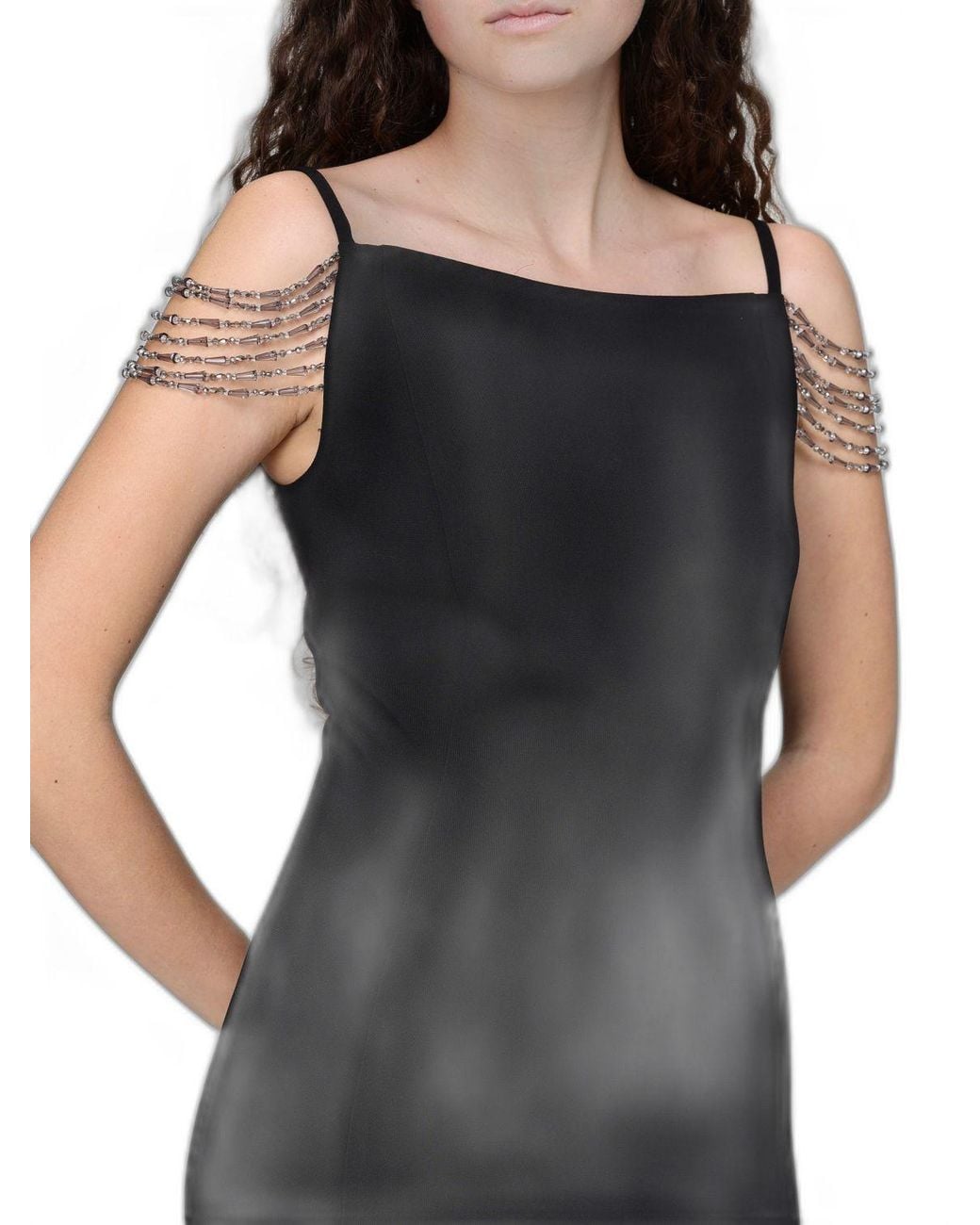 Pinko Black Midi Dress With Jewelled Shoulders