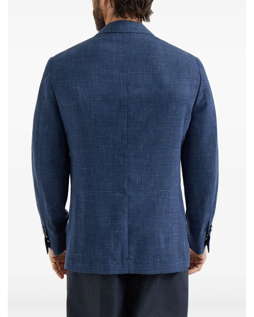 Brunello Cucinelli Blue Prince Of Wales Deconstructed Blazer for men