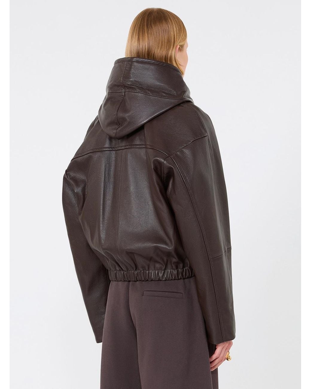 Max Mara Brown Leather Bomber Jacket